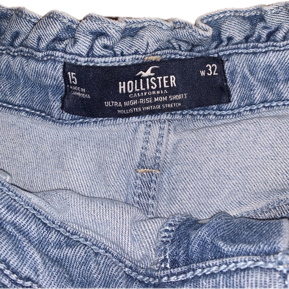 Hollister Ultra High Rise Mom Denim Shorts Vintage Stretch Light Blue Ruffle 15 - Picture 4 of 9